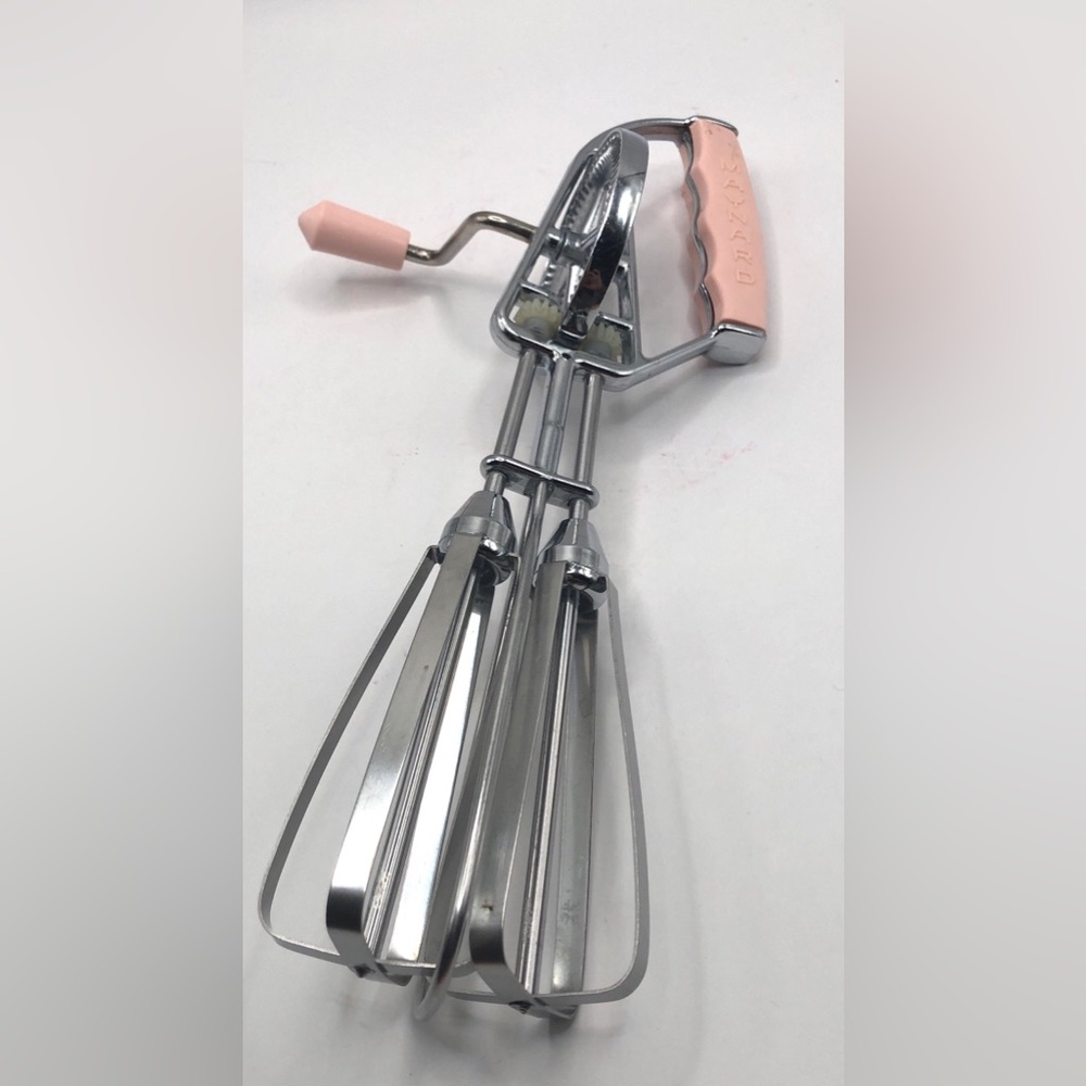 Vintage 1960’s Maynard Stainless Steel Hand Mixer with Pink Handle